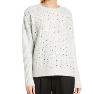 Nordstrom Beaded Sparkly Wool Blend Sweater Light Grey Size Small Oversized Knit